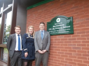 From left: Daniel Bradley and Claire Bennett from Chancellors Didcot with Mr Shaughnessy, Headteacher of Northbourne Primary School